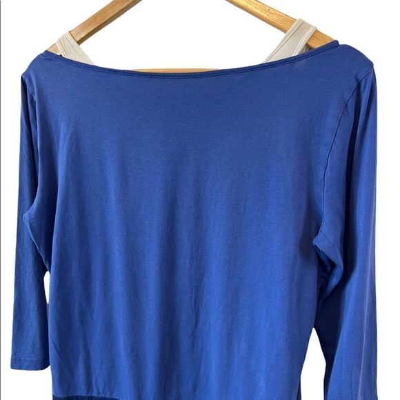 JOE FRESH Colour Blocked Blue & Black 3/4 Sleeve Tank Insert Top L - Picture 5 of 8